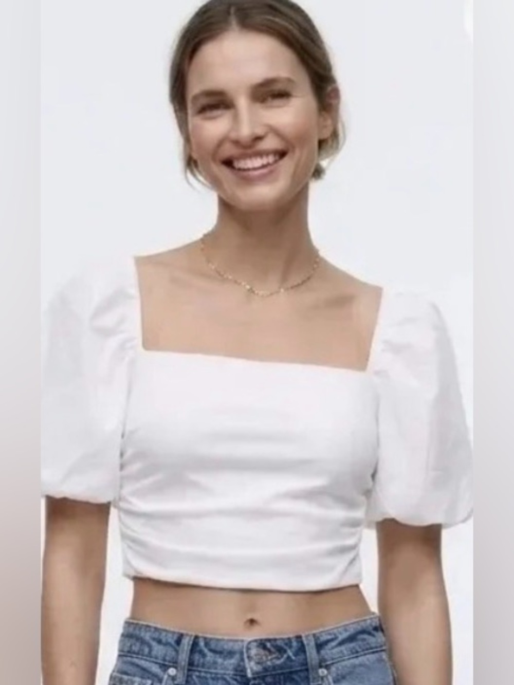 NWT Zara cropped top puff sleeves  stretchy bodice On or off shoulder